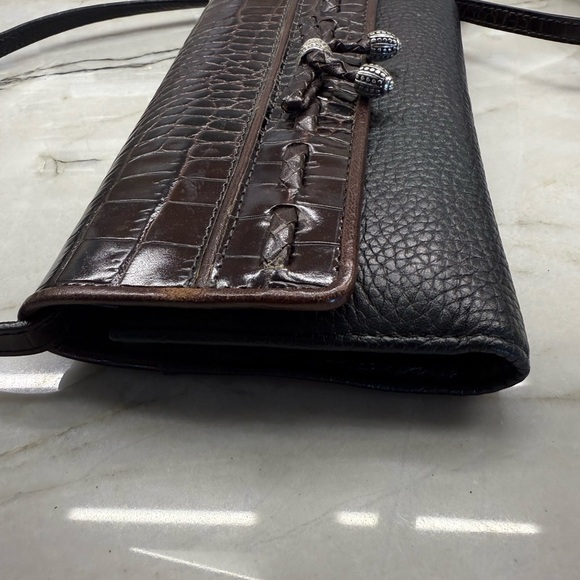 Brighton Black and Brown Textured wallet with Crossbody strap. - Picture 8 of 8